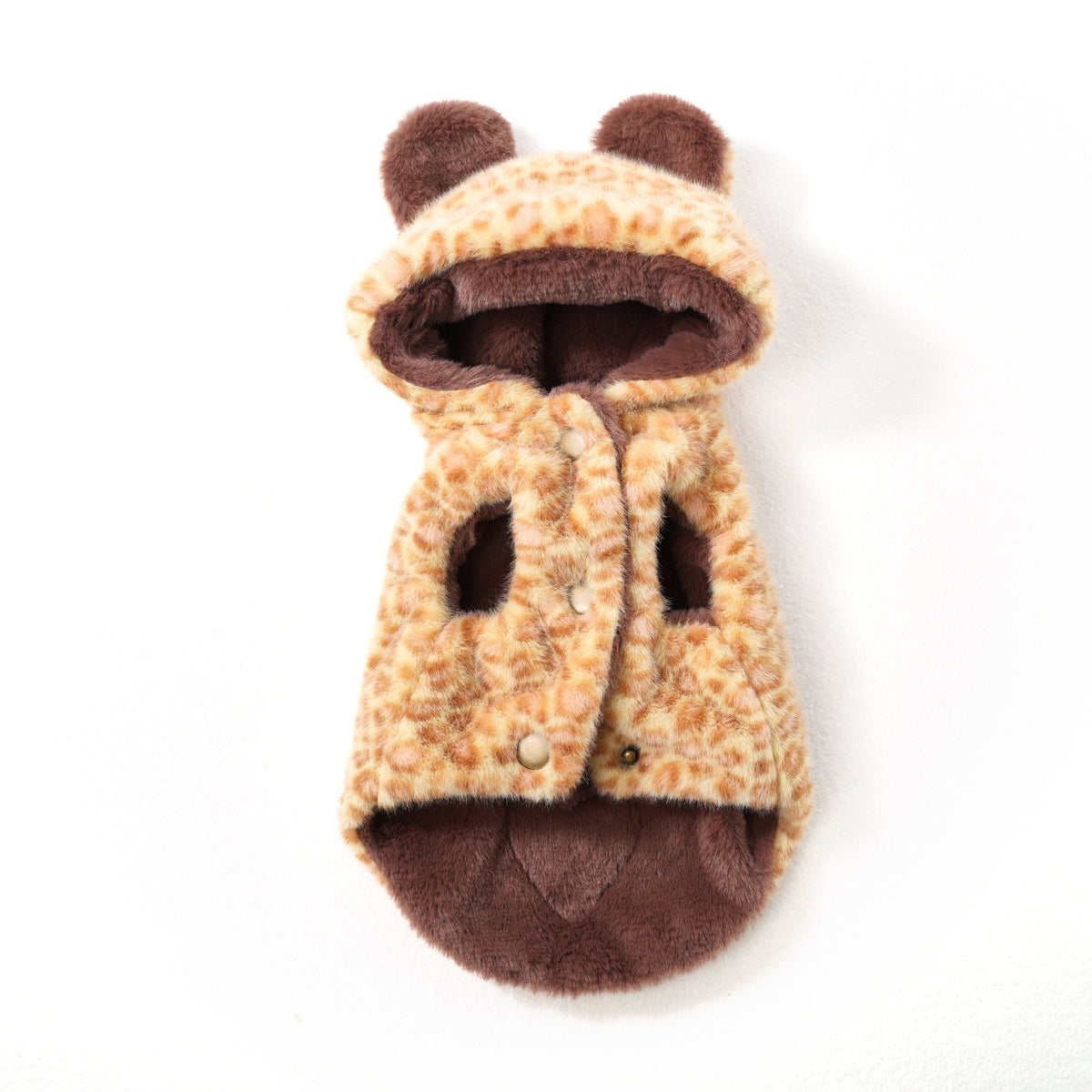 Leopard-Print Bear dog vest – front view, kawaii pet apparel by kuwoof