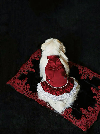 Crimson Pearl dog dress – product photo 2, kawaii pet apparel by kuwoof