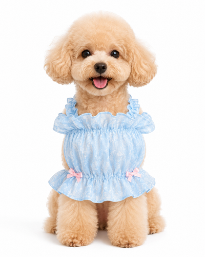 Ocean Bubblegum dog dress – front view, kawaii pet apparel by kuwoof