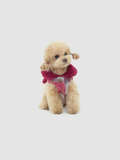 Scarlet Bow dog coat – front view, kawaii pet apparel by kuwoof
