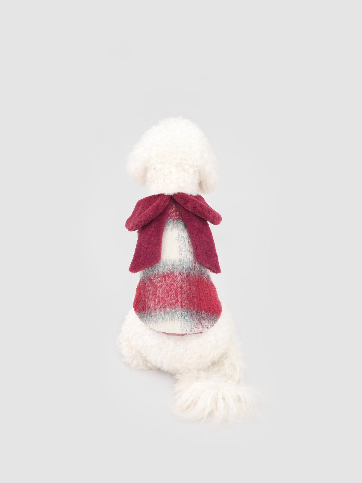 Scarlet Bow dog coat – product photo 2, kawaii pet apparel by kuwoof